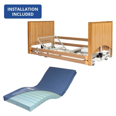 Alerta Lomond Ultra-Low Oak Profiling Bed and Medium Risk Mattress Bundle