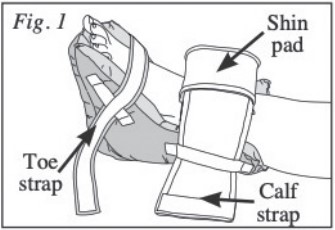 Figure 1: loosen velcro straps, place heel in the boot and position shin pad over the shin